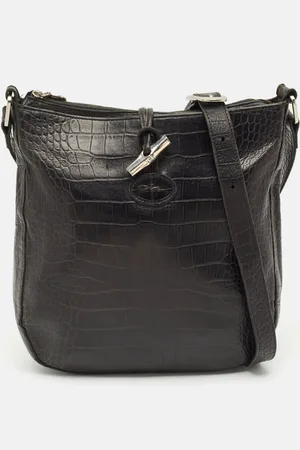 Longchamp Croc Embossed Leather Le Roseau Messenger Bag