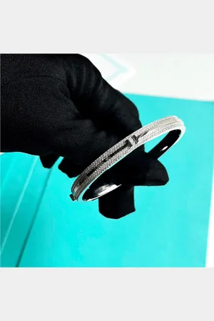 Tiffany & Co. 18K Gold Half Pave Diamond T Wire Bracelet