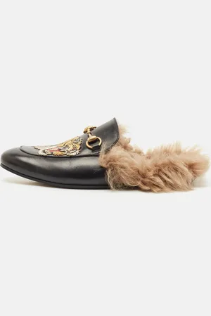 Gucci Leather And Fur Princetown Mule Sandals Size 41.5
