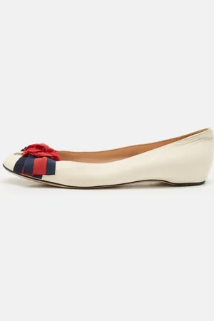 Gucci Leather Web Bow Rose Detail Ballet Flats Size 37