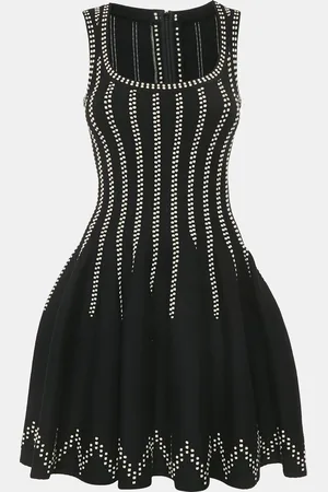 Alaïa Dobby Dotted Knit Sleeveless Flared Mini Dress S