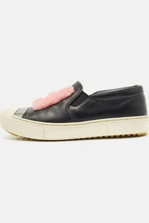 Fendi Leather and Shearling F Slip On Sneakers Size 39