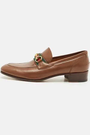 Gucci Dark Leather Horsebit Web Slip On Loafers Size 41.5