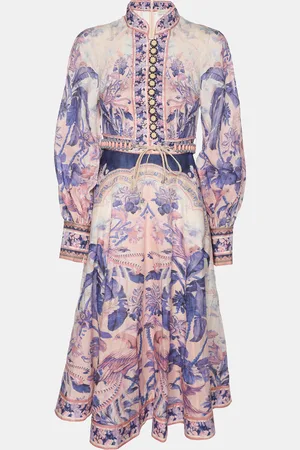 ZIMMERMANN Zimmerman Linen Lyre Billow Sleeve Midi Dress XS
