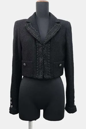 CHANEL Cotton & Nylon Tweed Short Jacket Women Size 36