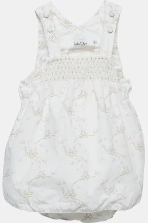 Dior Whit/Pink Floral Print Cotton Layered Onesie 6M