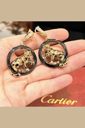Cartier 18K Rose Gold, Ceramic and Diamond Panthere de Earrings