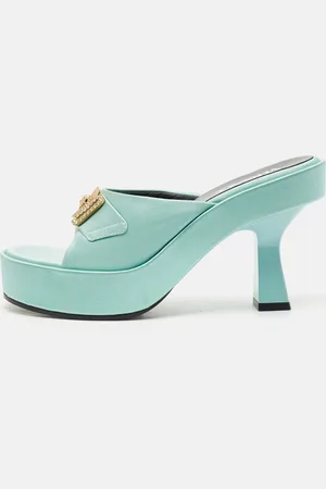 VERSACE Mint Satin Medusa Biggie Platform Mules Size 38