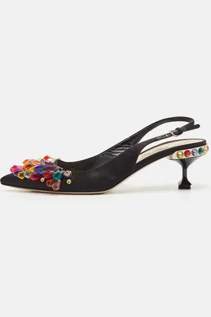 Miu Miu Satin Crystal Embellished Slingback Pumps Size 38