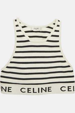Céline /Black Striped Rib Knit Tank Crop Top XS