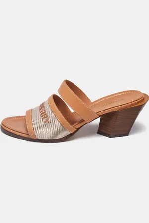 Burberry /Tan Canvas and Leather Honour Slide Sandals Size 37