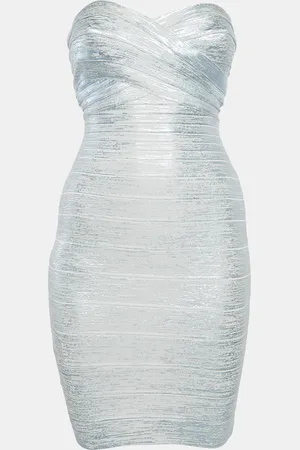 Hervé Léger Coated Knit Strapless Bandage Dress XS