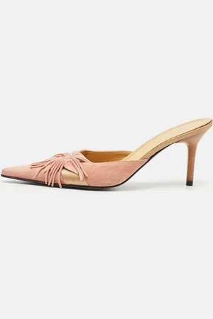 Casadei /Gold Suede Flower Crystal Embellished Pointed Toe Mules Size 38.5