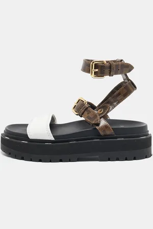 Fendi /White Zucca Coated Canvas and Fabric Platform Sandals Size 38