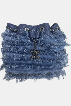 CHANEL Denim Fringe Badge Bucket Bag