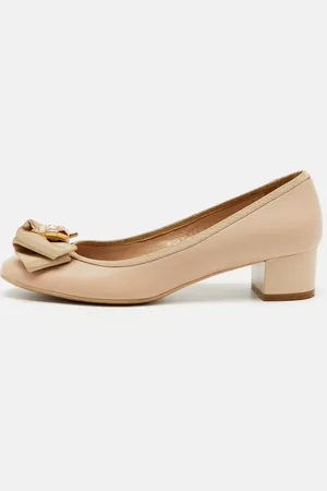 Salvatore Ferragamo Leather Crystal Bow Block Heel Pumps Size 37