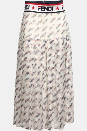 Fendi X Fila Mania Print Silk Pleated Midi Skirt M