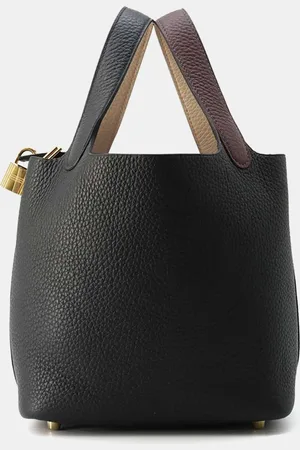 Hermès Macassar & Beige Marfa Taurillon Clemence Leather Picotin Lock PM Bag
