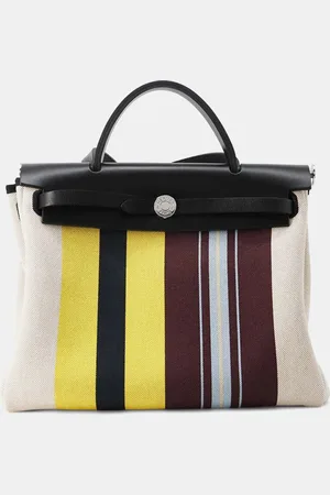 Hermès Black, Ecru & Toile H and Vache Hunter Leather Herbag PM Tote Bag