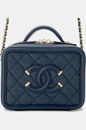 CHANEL Navy Caviar Leather CC Filigree Chain Vanity Bag