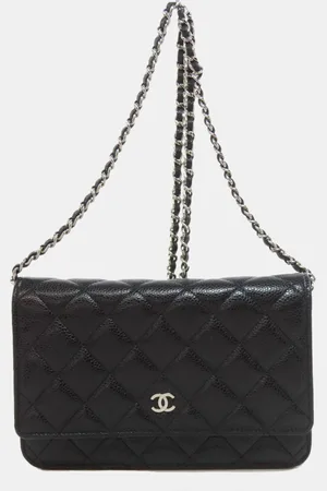 CHANEL Caviar Skin Coco Mark Chain Wallet