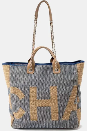 CHANEL Large Shopping Bag /Navy Straw Leather
