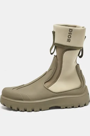 Dior Khaki Neoprene and Rubber Garden Ankle Boots Size 41.5