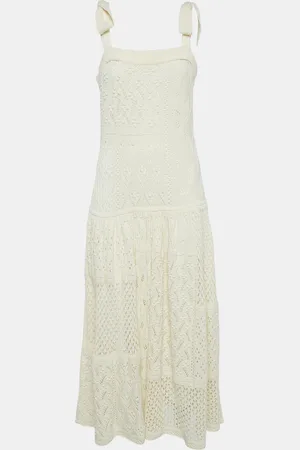 ZIMMERMANN Crochet Knit Tie-Up Sleeve Midi Dress L