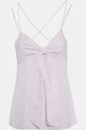 CHANEL Stripe Pattern Cotton Blend Knotted Cami Top M