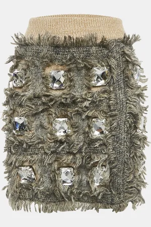 Gucci Fringed Wool Heavy Crystal Embellished Mini Skirt XS