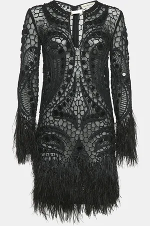 Emilio Pucci Embellished Mesh Feather Detail Mini Dress L