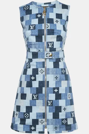 LOUIS VUITTON Monogram Checks Denim Mini Dress S