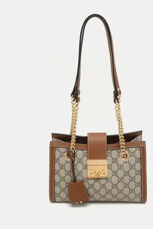 Gucci /Beige GG Supreme Canvas and Leather Small Padlock Shoulder Bag