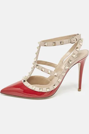 VALENTINO Red/ Patent Leather Rockstud Caged Ankle Strap Pumps Size 37