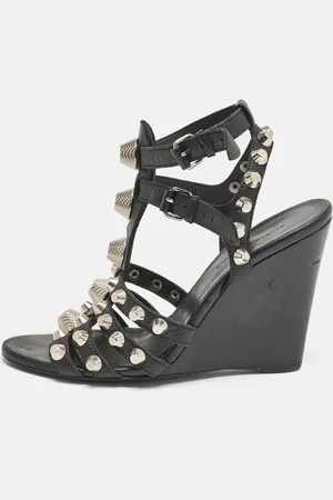 Balenciaga Leather Arena Studded Strappy Wedge Sandals Size 38