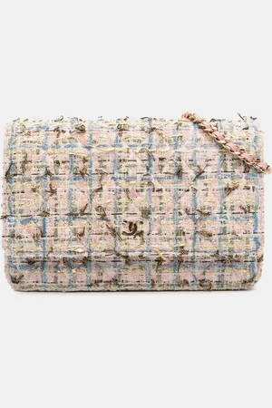 CHANEL Quilted Boucle Tweed Charm Wallet On Chain