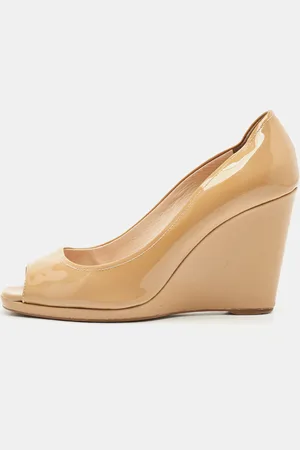Prada Patent Leather Peep Toe Wedge Pumps Size 39