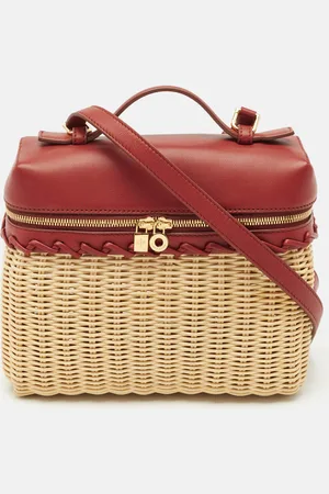 Loro Piana /Beige Leather and Rattan Extra Pocket L19 North-South Wicker Bag