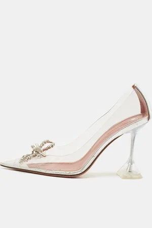 Amina Muaddi /Silver PVC and Leather Rosie Pointed Toe Pumps Size 38