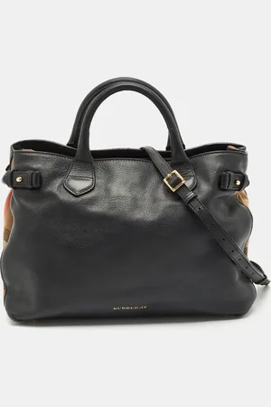 Burberry Leather and House Check Fabric Medium Banner Tote