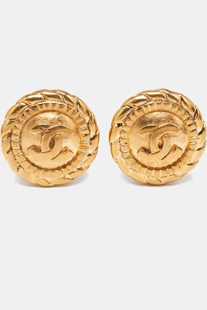 CHANEL CC Round Tone Clip On Earrings