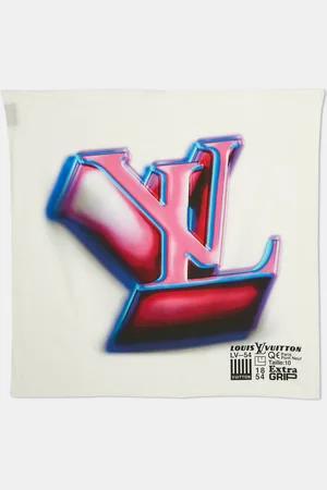 LOUIS VUITTON White/ 3D LV Print Cotton Scarf