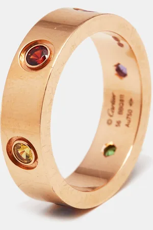 Cartier Love Multi Gemstones 18k Rose Ring Size 56