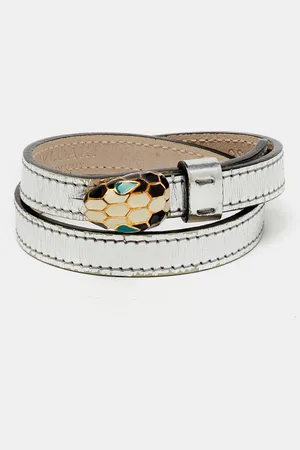 Bvlgari Serpenti Forever Enamel Double Coiled Leather Gold Tone Bracelet