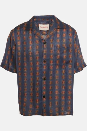 VALENTINO Print Linen Buttoned Half Sleeve Shirt L