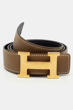 Hermès Etain/Black Epsom and Swift Leather H Buckle Reversible Belt 85CM