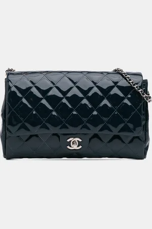 CHANEL CC Quilted Patent Clutch With Chain