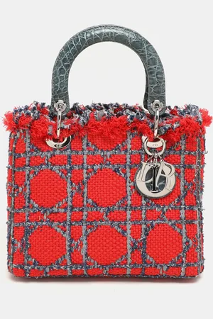 Dior Croc Embossed Leather and Tweed Medium Lady Tote