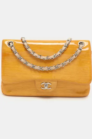 CHANEL Striped Patent Leather Jumbo Classic Double Flap Bag