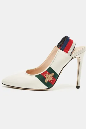 Gucci Leather Bee Web Detail Sylvie Slingback Pumps Size 36.5
